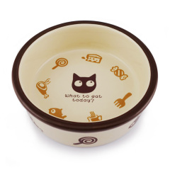 田田猫-圆形卡通陶瓷猫碗 米黄（废弃）