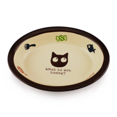 田田猫-椭圆形卡通陶瓷猫碗 米黄