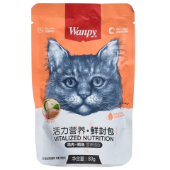 Wanpy顽皮猫用美妙鲜封包 猫湿粮零食拌饭 鸡肉+鳕鱼 80g
