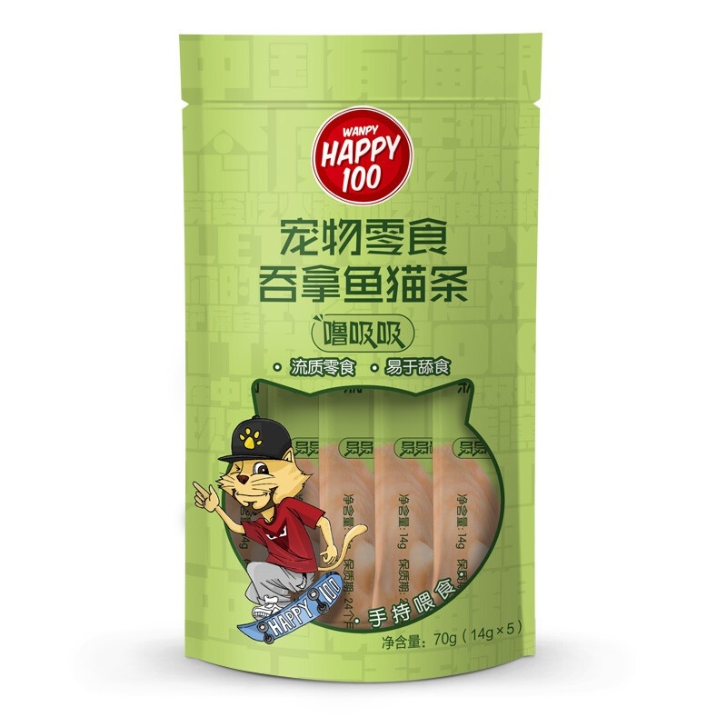Wanpy顽皮 Happy100 噜吸吸吞拿鱼配方猫条 14g*5条