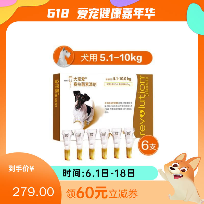 【半年装】大宠爱 5.1-10.0kg中小型犬用 体内外驱虫滴剂 0.5ml*6支