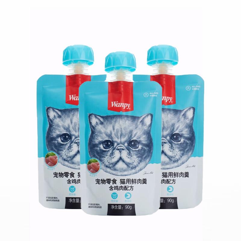 【3包】Wanpy顽皮 宠物零食 成猫用鲜肉羹 鸡肉配方 90g/包