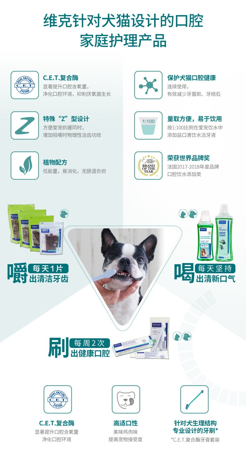 法国维克Virbac C.E.T.小型犬清洁齿片240g 抑菌去口臭
